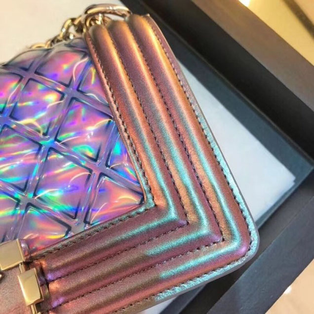 Chanel PVC/Iridescent Patent Boy Water Flap Small Bag Purple 2018