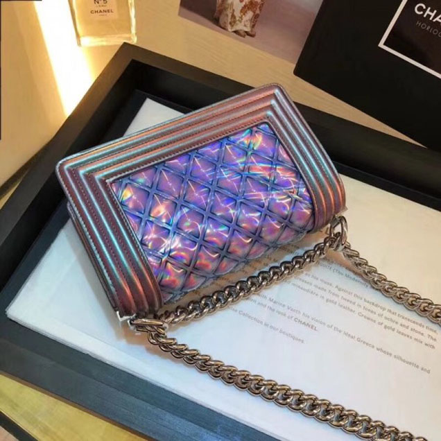 Chanel PVC/Iridescent Patent Boy Water Flap Small Bag Purple 2018