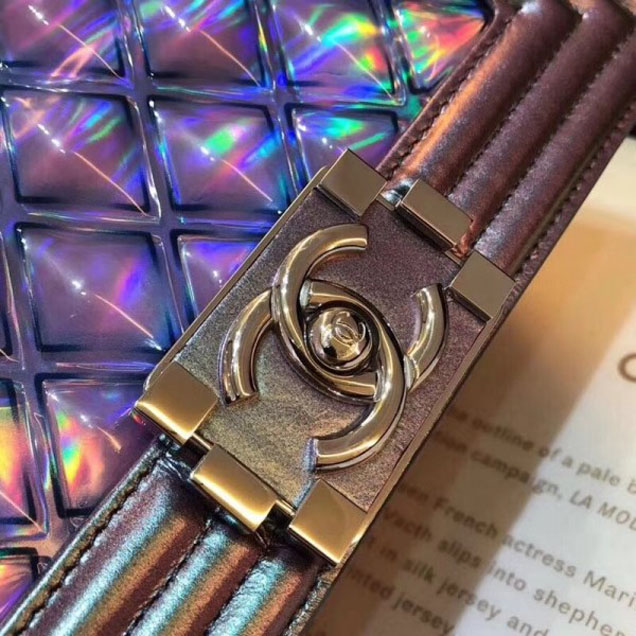 Chanel PVC/Iridescent Patent Boy Water Flap Small Bag Purple 2018