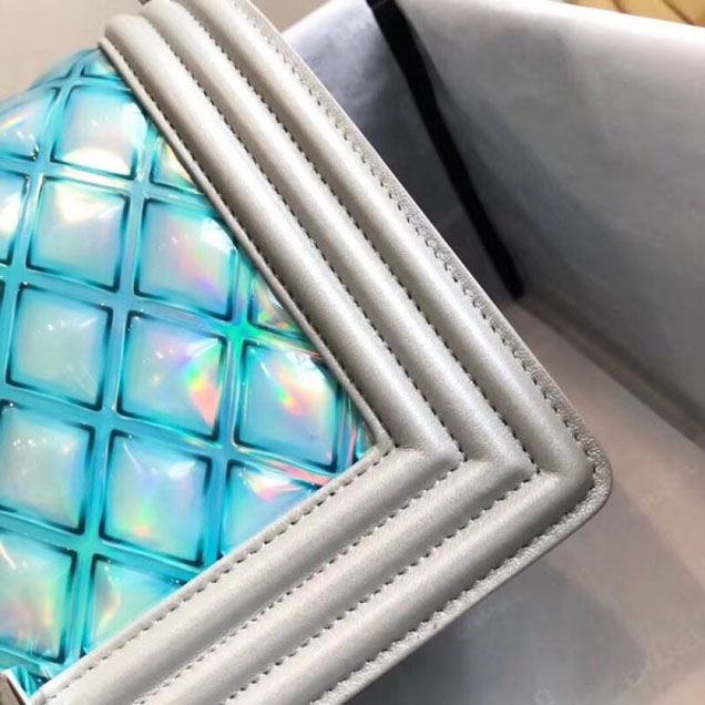 Chanel PVC/Iridescent Patent Boy Water Flap Medium Bag Blue 2018