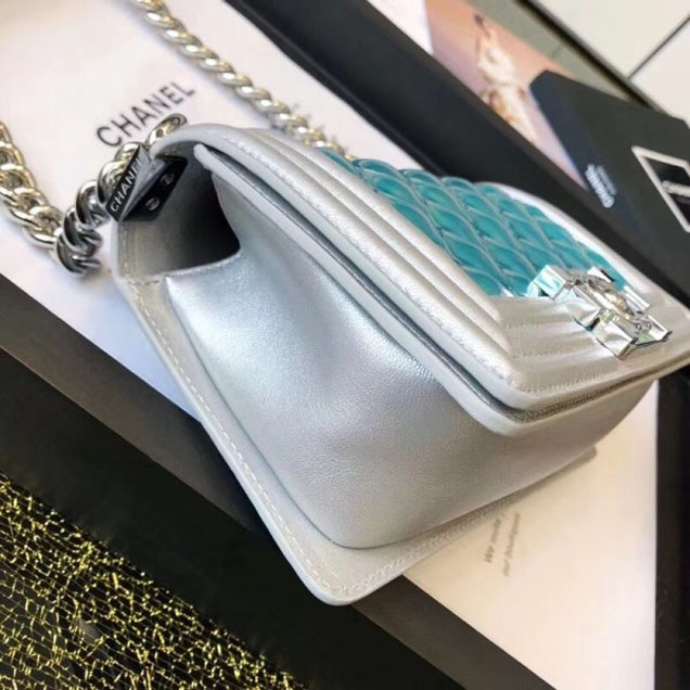 Chanel PVC/Iridescent Patent Boy Water Flap Small Bag Blue 2018