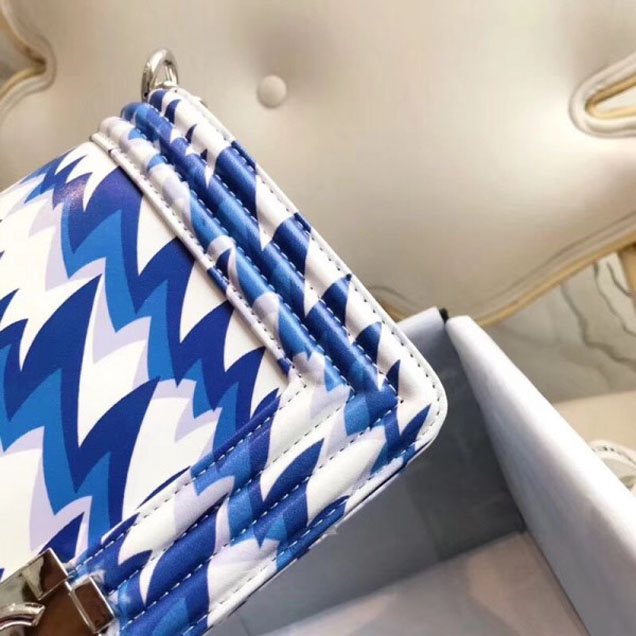Chanel Lambskin Printing and Dyeing Boy Flap Medium Bag White/Blue 2018