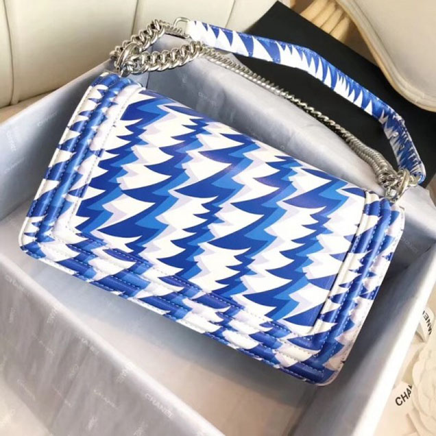 Chanel Lambskin Printing and Dyeing Boy Flap Medium Bag White/Blue 2018