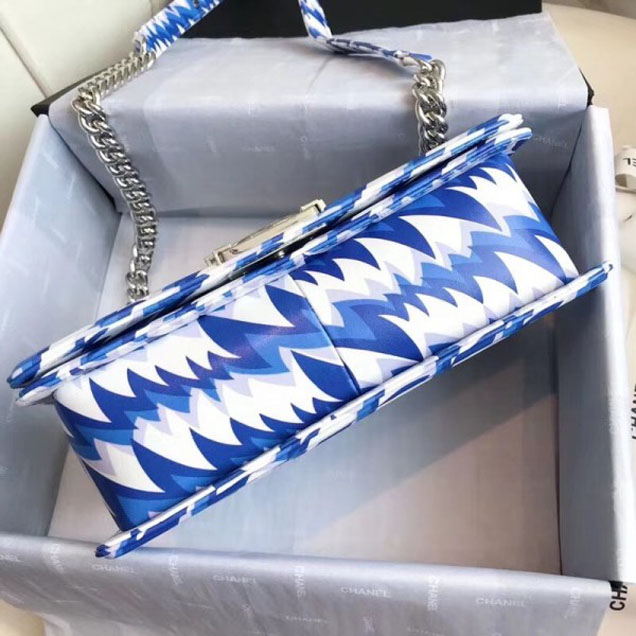 Chanel Lambskin Printing and Dyeing Boy Flap Medium Bag White/Blue 2018