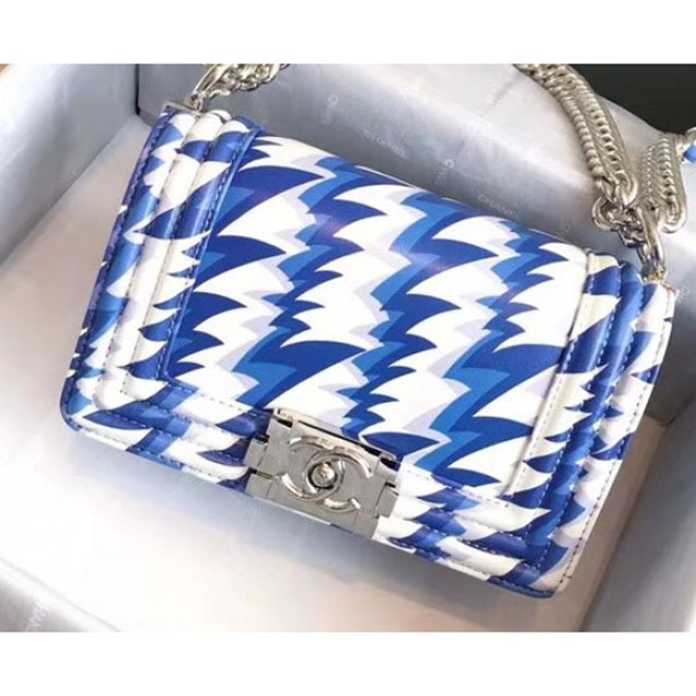 Chanel Lambskin Printing and Dyeing Boy Flap Small Bag White/Blue 2018