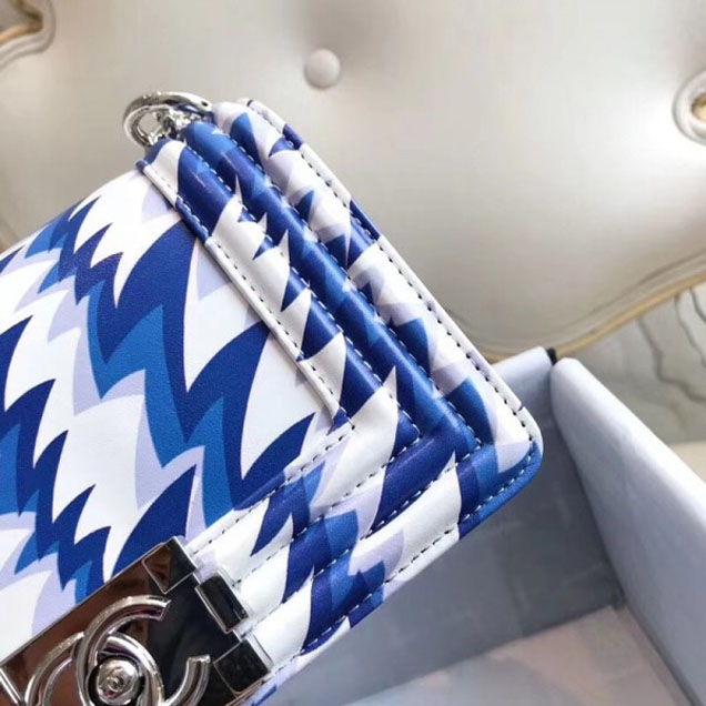 Chanel Lambskin Printing and Dyeing Boy Flap Small Bag White/Blue 2018