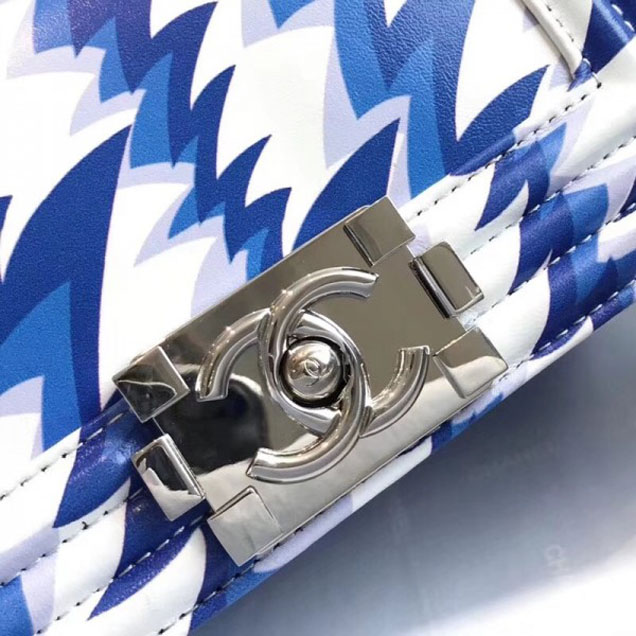 Chanel Lambskin Printing and Dyeing Boy Flap Small Bag White/Blue 2018