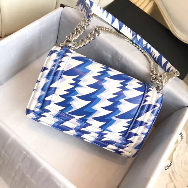 Chanel Lambskin Printing and Dyeing Boy Flap Small Bag White/Blue 2018