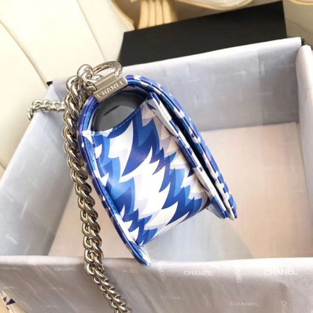 Chanel Lambskin Printing and Dyeing Boy Flap Small Bag White/Blue 2018