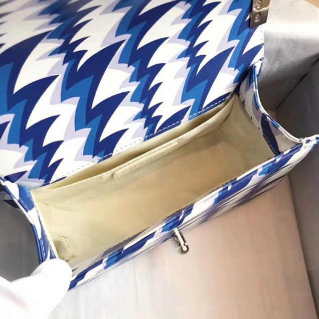 Chanel Lambskin Printing and Dyeing Boy Flap Small Bag White/Blue 2018
