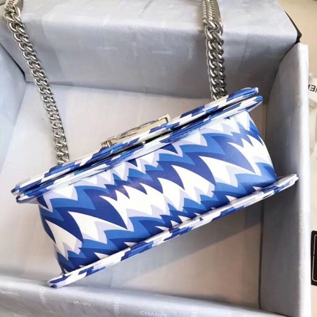 Chanel Lambskin Printing and Dyeing Boy Flap Small Bag White/Blue 2018
