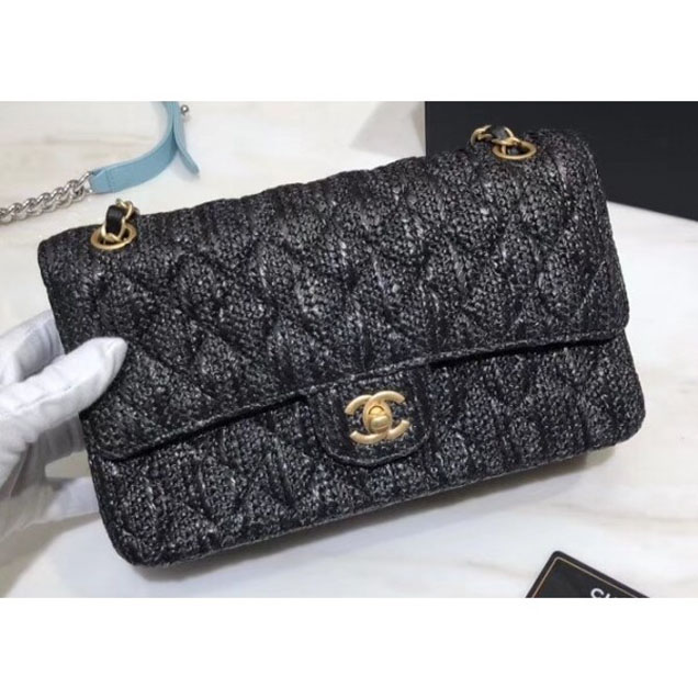 Chanel Braided Canvas Classic Flap Medium Bag Black 2018