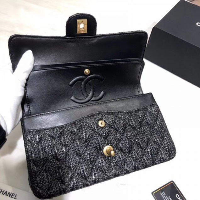 Chanel Braided Canvas Classic Flap Medium Bag Black 2018
