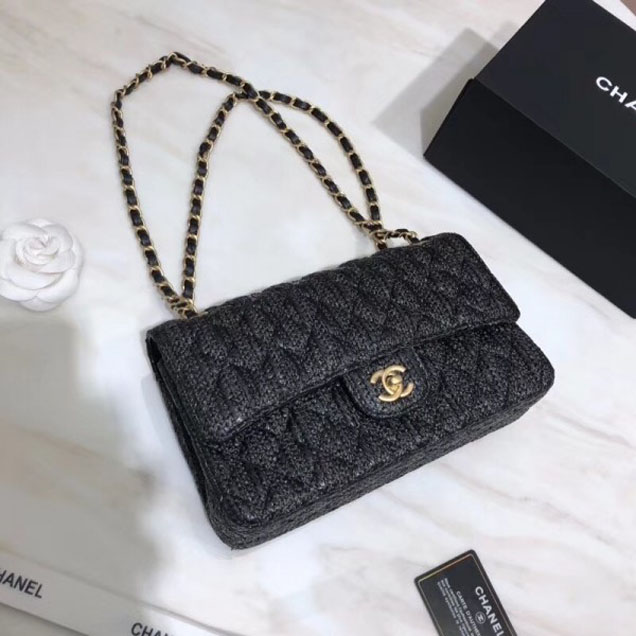 Chanel Braided Canvas Classic Flap Medium Bag Black 2018