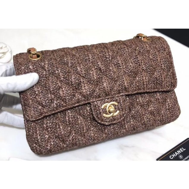 Chanel Braided Canvas Classic Flap Medium Bag Brown 2018