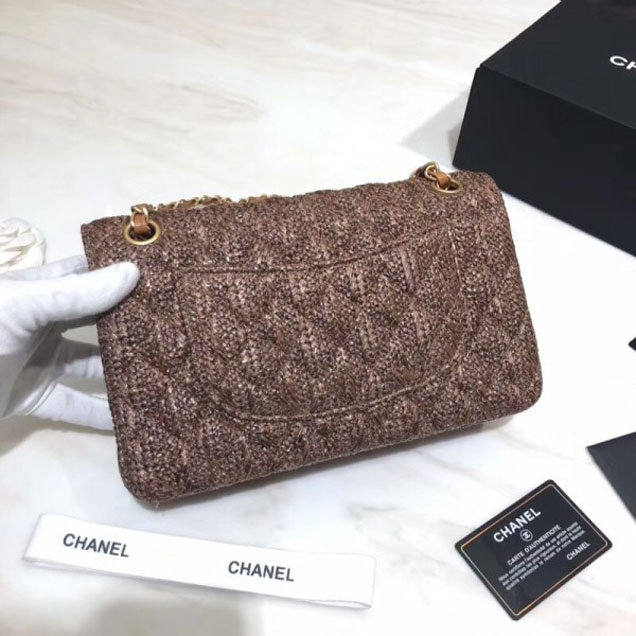 Chanel Braided Canvas Classic Flap Medium Bag Brown 2018