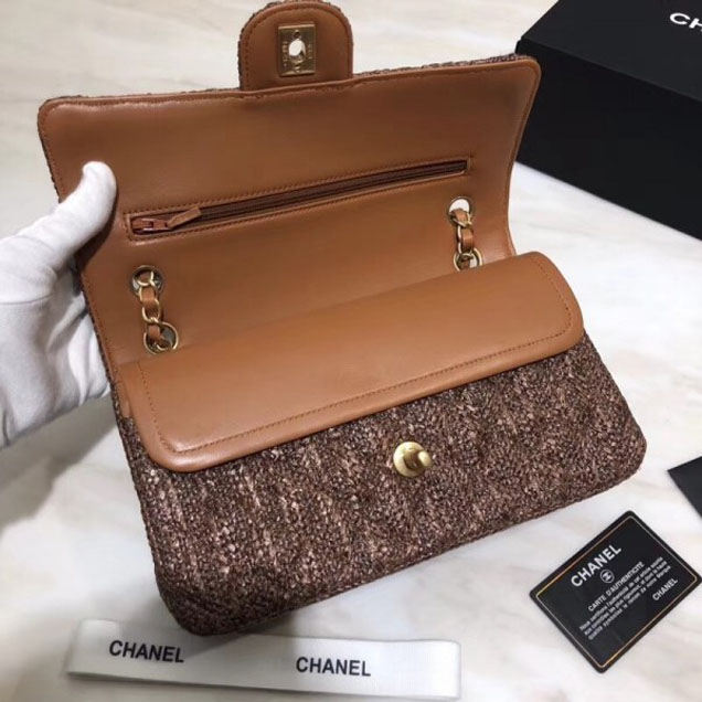 Chanel Braided Canvas Classic Flap Medium Bag Brown 2018