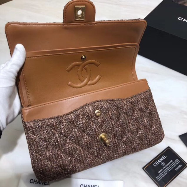 Chanel Braided Canvas Classic Flap Medium Bag Brown 2018