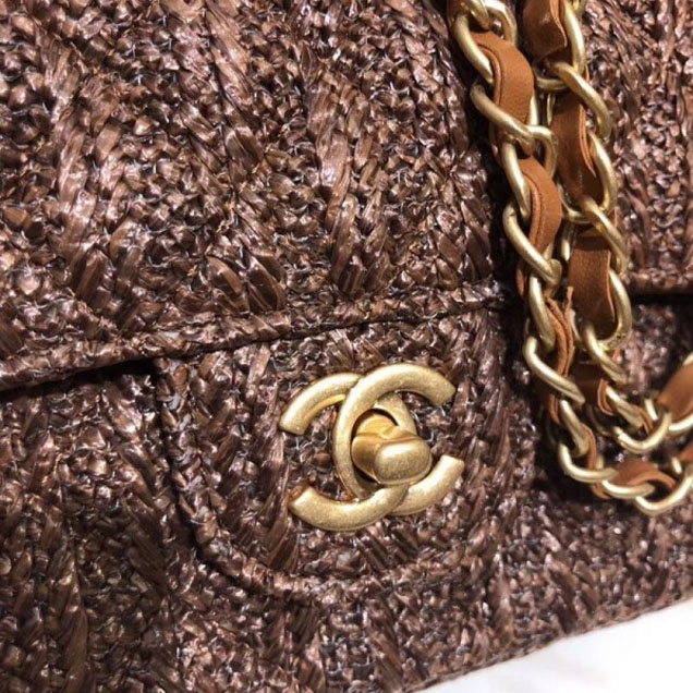 Chanel Braided Canvas Classic Flap Medium Bag Brown 2018