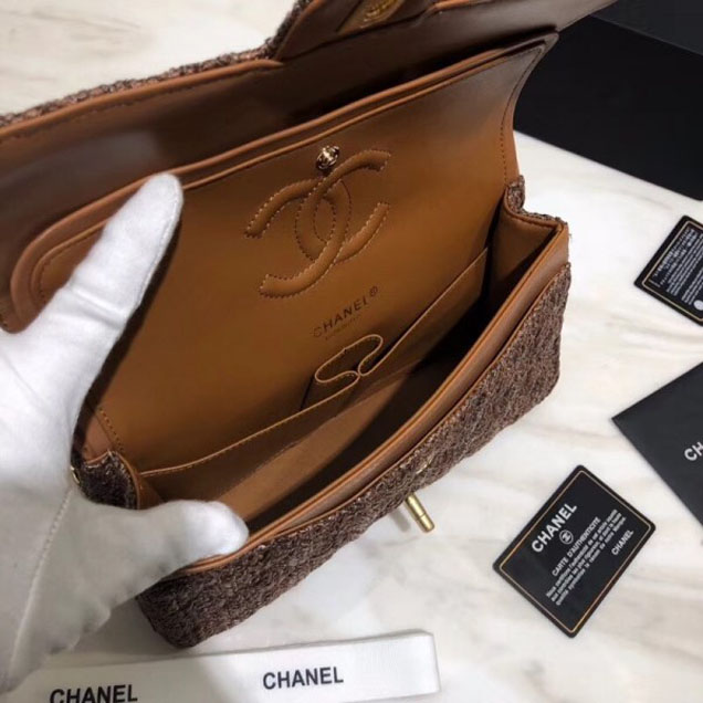 Chanel Braided Canvas Classic Flap Medium Bag Brown 2018