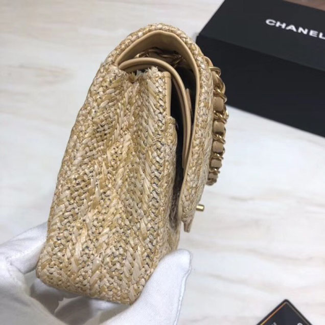 Chanel Braided Canvas Classic Flap Medium Bag Beige 2018