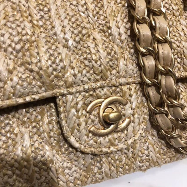 Chanel Braided Canvas Classic Flap Medium Bag Beige 2018