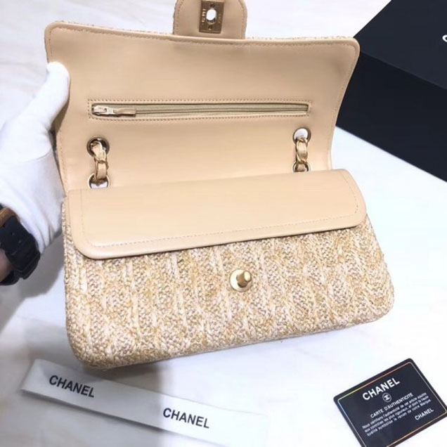 Chanel Braided Canvas Classic Flap Medium Bag Beige 2018