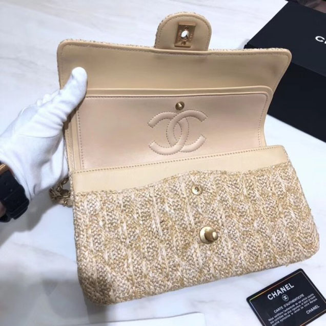 Chanel Braided Canvas Classic Flap Medium Bag Beige 2018