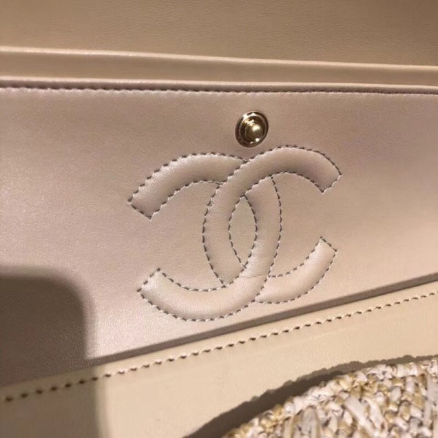 Chanel Braided Canvas Classic Flap Medium Bag Beige 2018