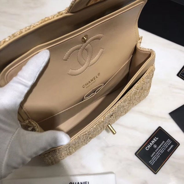 Chanel Braided Canvas Classic Flap Medium Bag Beige 2018