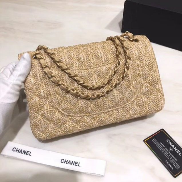 Chanel Braided Canvas Classic Flap Medium Bag Beige 2018