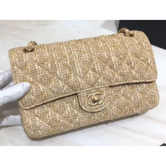Chanel Braided Canvas Classic Flap Medium Bag Beige 2018