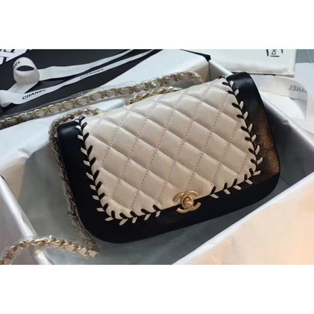 Chanel Large Stitch Flap Bag Black/Off White Runway 2018