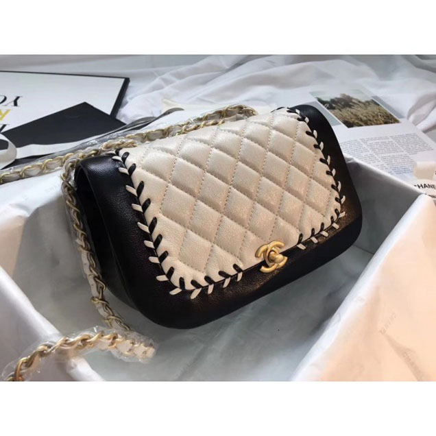 Chanel Large Stitch Flap Bag Black/Off White Runway 2018