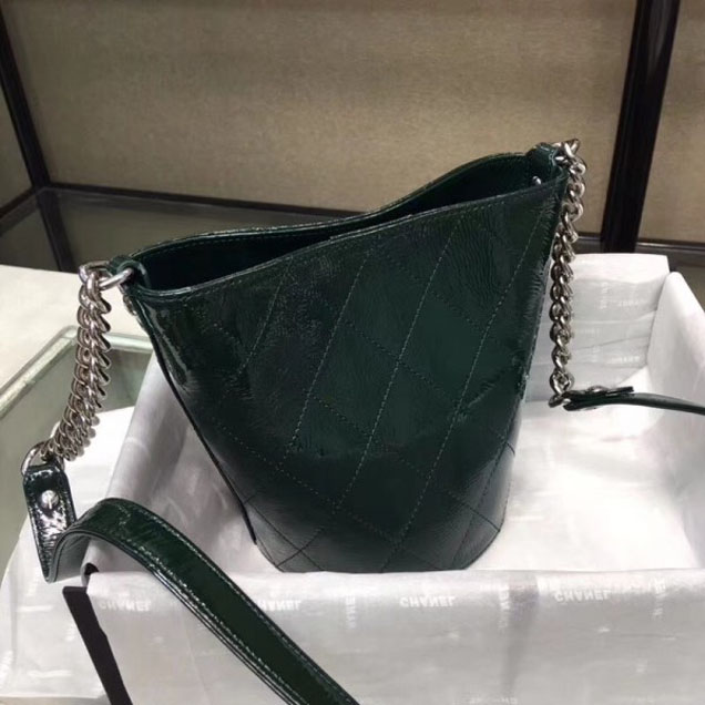 Chanel Crumpled Calfskin Small Bucket Bag A57636 Dark Green 2018