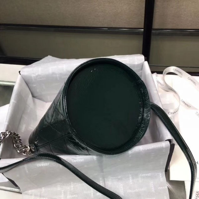 Chanel Crumpled Calfskin Small Bucket Bag A57636 Dark Green 2018
