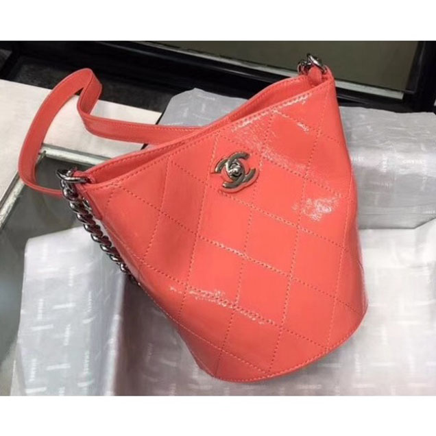 Chanel Crumpled Calfskin Small Bucket Bag A57636 Dark Pink 2018
