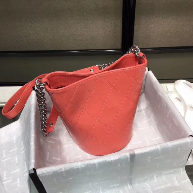 Chanel Crumpled Calfskin Small Bucket Bag A57636 Dark Pink 2018