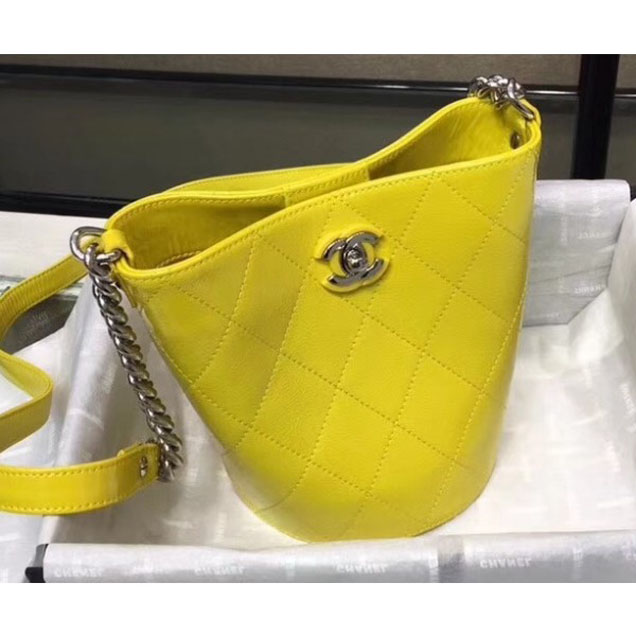 Chanel Crumpled Calfskin Small Bucket Bag A57636 Yellow 2018