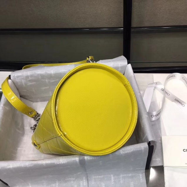 Chanel Crumpled Calfskin Small Bucket Bag A57636 Yellow 2018