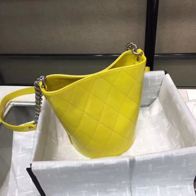 Chanel Crumpled Calfskin Small Bucket Bag A57636 Yellow 2018
