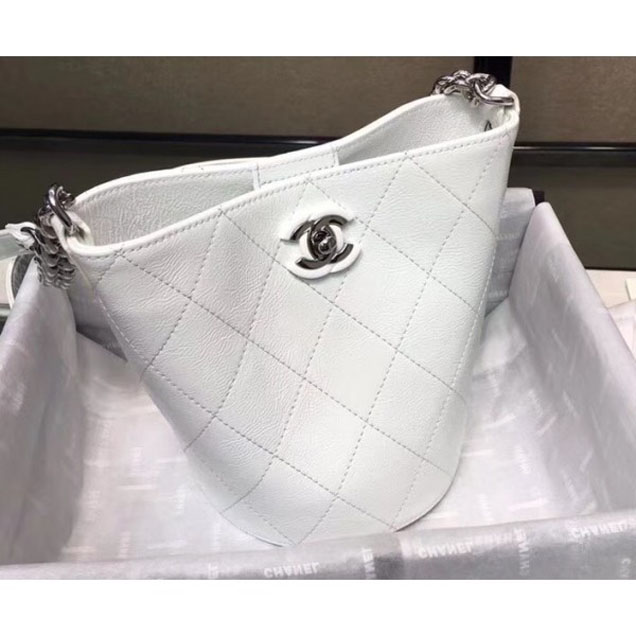 Chanel Crumpled Calfskin Small Bucket Bag A57636 White 2018