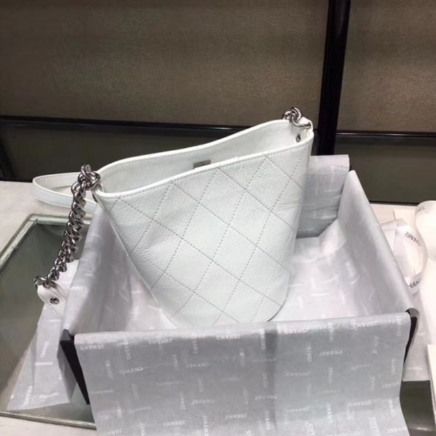 Chanel Crumpled Calfskin Small Bucket Bag A57636 White 2018