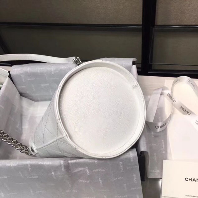 Chanel Crumpled Calfskin Small Bucket Bag A57636 White 2018