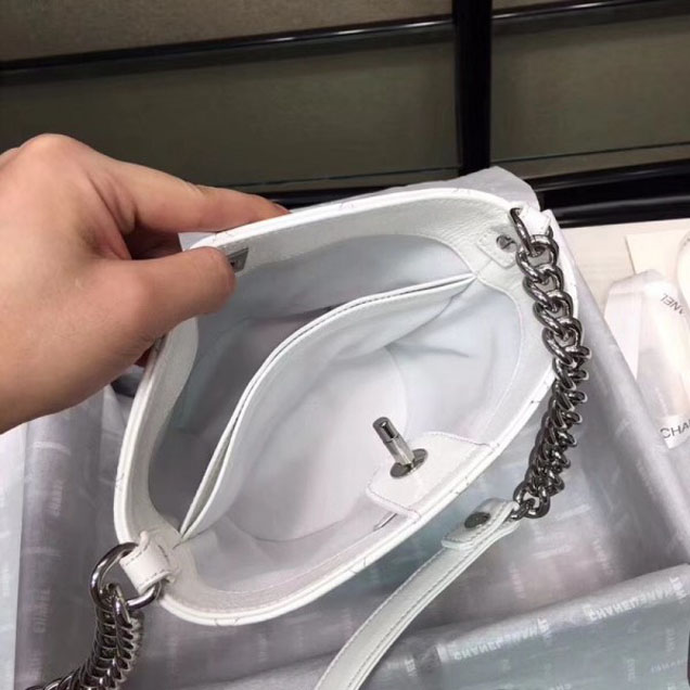 Chanel Crumpled Calfskin Small Bucket Bag A57636 White 2018