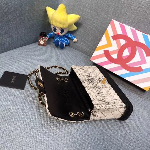 Chanel Tweed and Woven Straw Classic Flap Bag Black/Creamy 2018