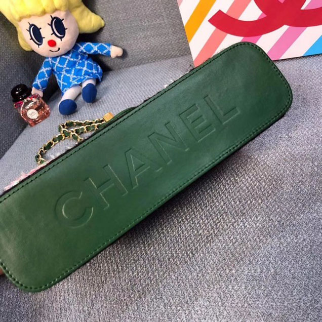 Chanel Tweed and Woven Straw Classic Flap Bag Dark Green 2018