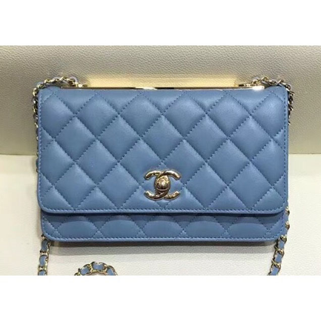 Chanel Lambskin Trendy CC Wallet On Chain WOC Bag A80982 Denim Blue 2018