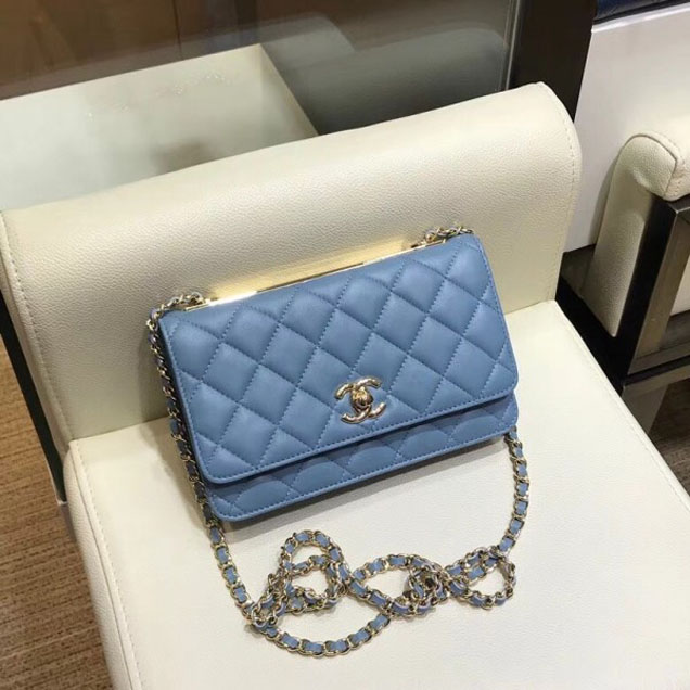 Chanel Lambskin Trendy CC Wallet On Chain WOC Bag A80982 Denim Blue 2018