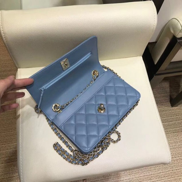 Chanel Lambskin Trendy CC Wallet On Chain WOC Bag A80982 Denim Blue 2018